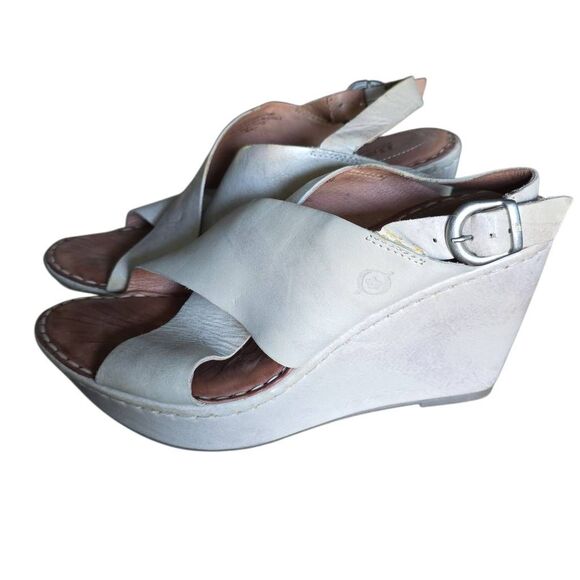 Born Women's Size 7 Gray Leather Platform Wedge Sandals - Picture 1 of 9